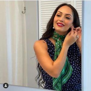 Cabi Women's 100% Silk Scarf Green Hearts 14" x 72" Sheer Head Picnic Scarf